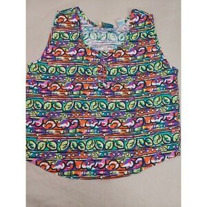 Vintage 90s Colorful Abstract Tank Top Womens S Boho Neon Retro 100% Cotton Y2K